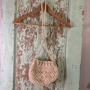 Cream handcrafted crochet bag with wooden beads